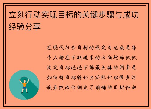立刻行动实现目标的关键步骤与成功经验分享